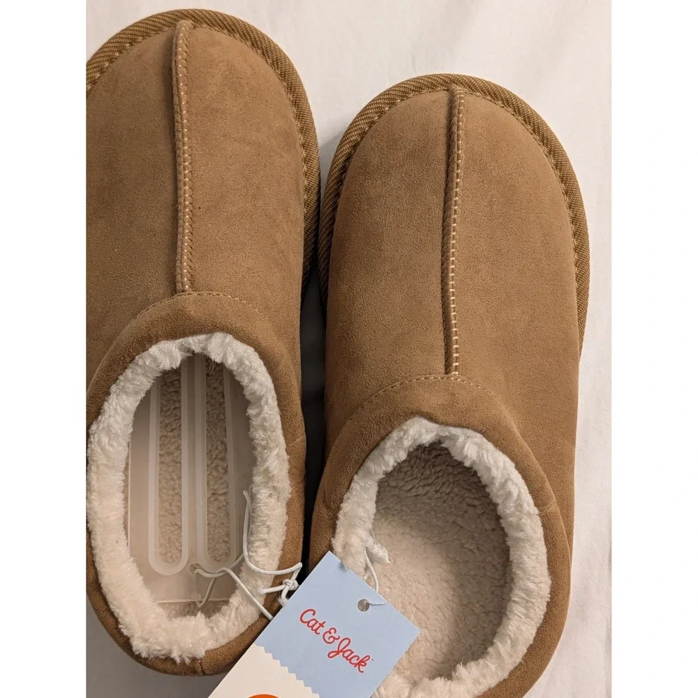Cat & Jack Nola Kids Chestnut Brown Faux Fur Lined Scuff Slippers Size 3 NWT